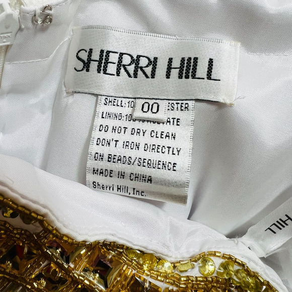 Sherri Hill NWT Gold Beaded Ivory Strapless Long Dress Size 00 Style 1569 - Picture 8 of 9